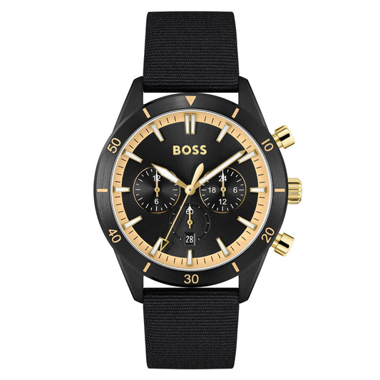 Hugo Boss Santiago Black Dial Black Nylon Strap Watch for Men - 1513935