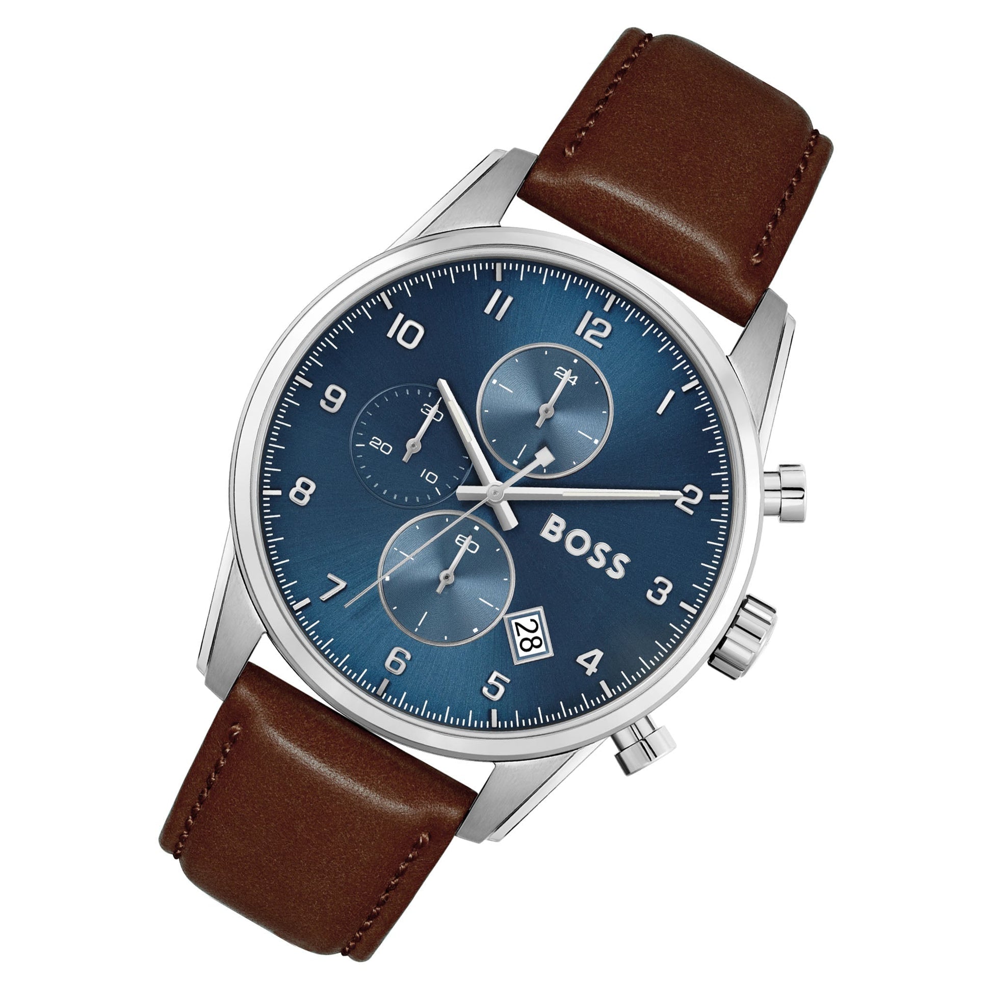 Hugo Boss Skymaster Blue Dial Brown Leather Strap Watch for Men - 1513940