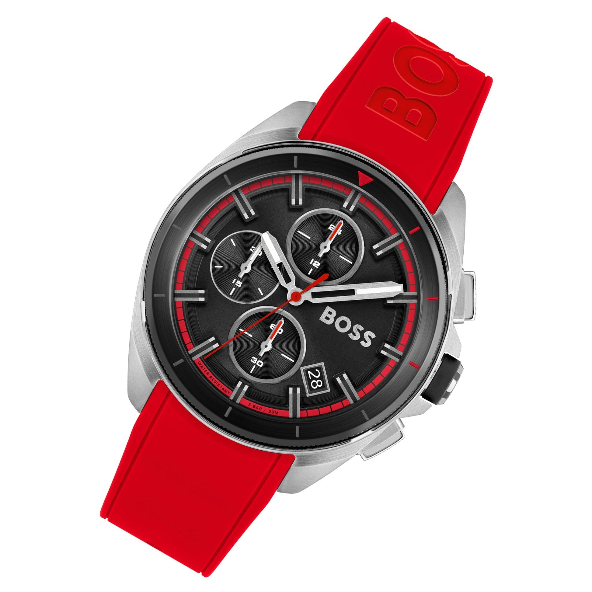 Hugo Boss Volane Black Dial Red Rubber Strap Watch for Men - 1513959