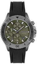 Hugo Boss Admiral Chronograph Green Dial Black Rubber Strap Watch for Men - 1513967