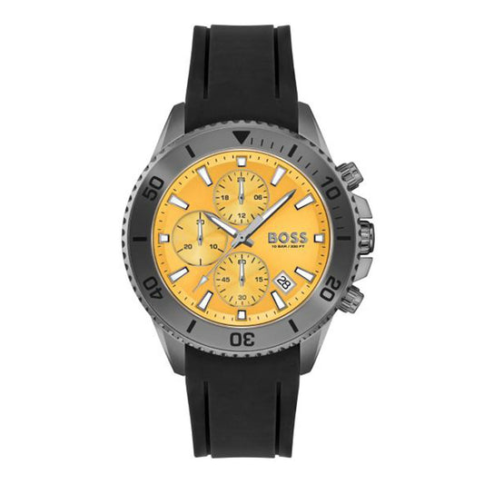 Hugo Boss Admiral Yellow Dial Black Rubber Silicone Strap Watch for Men - 1513968