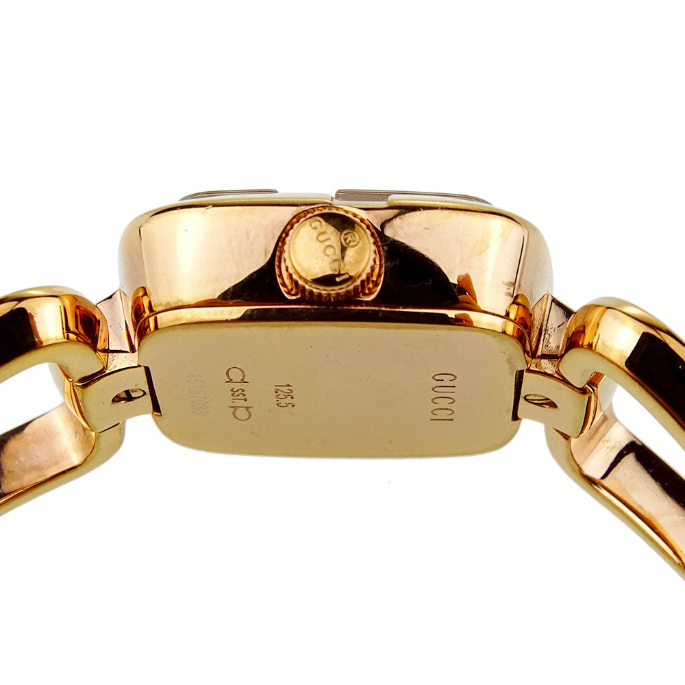 Gucci G Ladies Quartz Diamonds Black Dial Rose Gold Steel Strap Watch For Women - YA125512