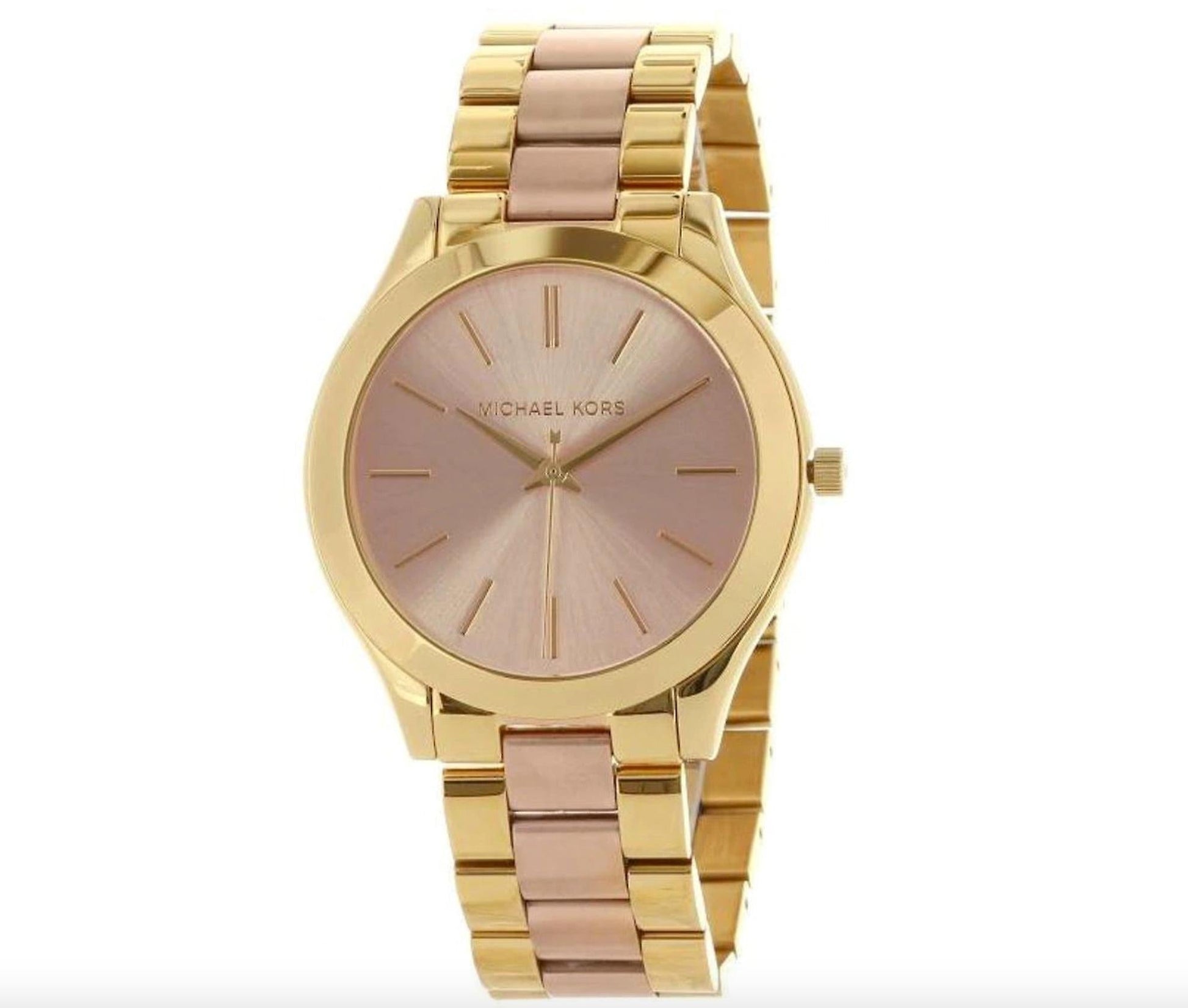 Michael Kors Slim Runway Pink Dial Two Tone Steel Strap Watch for Women - MK3493