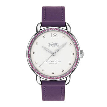 Coach Delancey White Dial Purple Leather Strap Watch for Women - 14502886