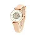 Emporio Armani Meccanico Skeleton Silver Dial Beige Leather Strap Watch For Women - AR60001