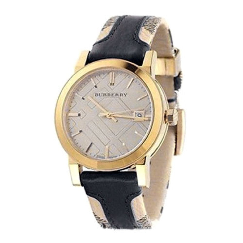 Burberry The City Gold Dial Black Leather Strap Watch for Men - BU9032