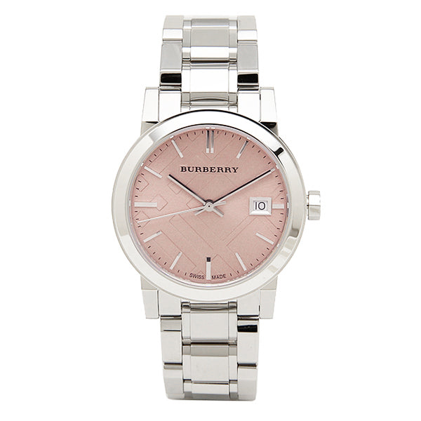 Burberry The City Pink Dial Silver Steel Strap Watch for Women - BU9124