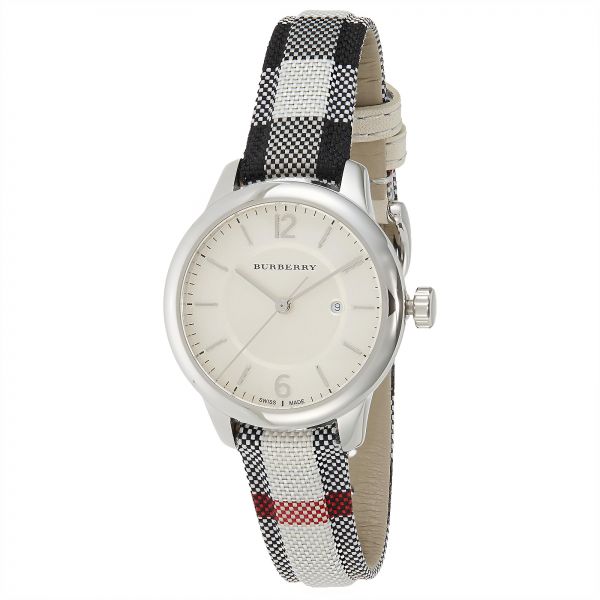 Burberry Classic Silver Dial Horseberry Black Leather Strap Watch for Women - BU10103