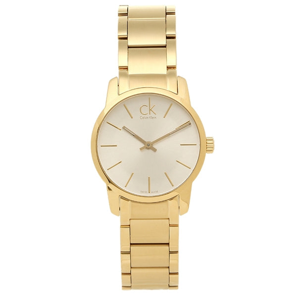 Calvin Klein City White Dial Gold Steel Strap Watch for Women - K2G23546