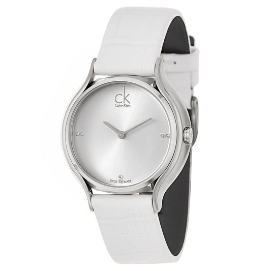 Calvin Klein Skirt White Dial White Leather Strap Watch for Women - K2U231KW