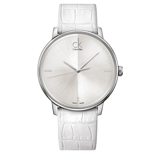 Calvin Klein Accent Silver Dial White Leather Strap Watch for Men - K2Y2X1KW