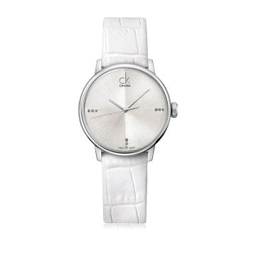 Calvin Klein Accent White Dial White Leather Strap Watch for Women - K2Y2Y1KW