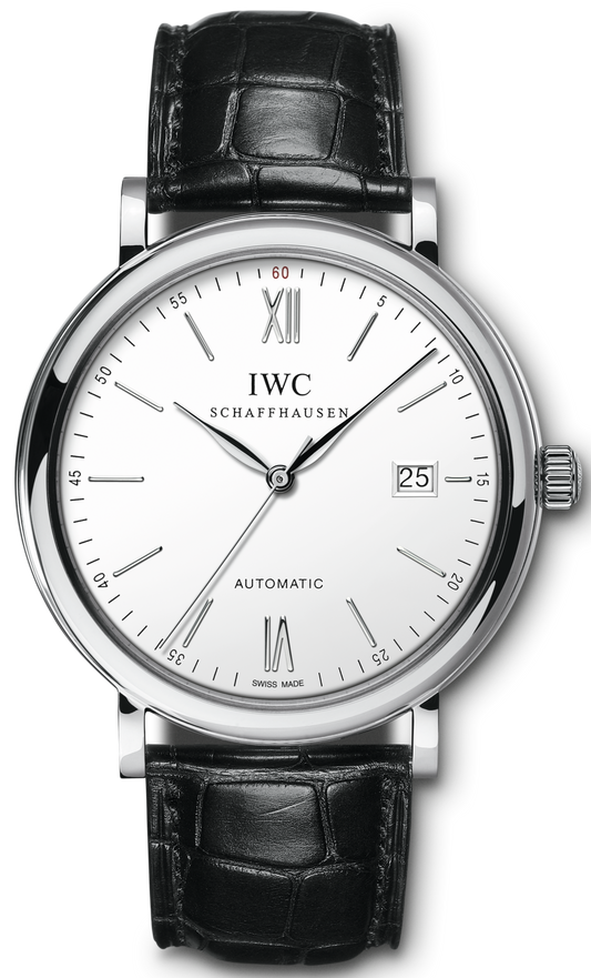 IWC Portofino Automatic White Dial Black Leather Strap Watch for Men - IW356501