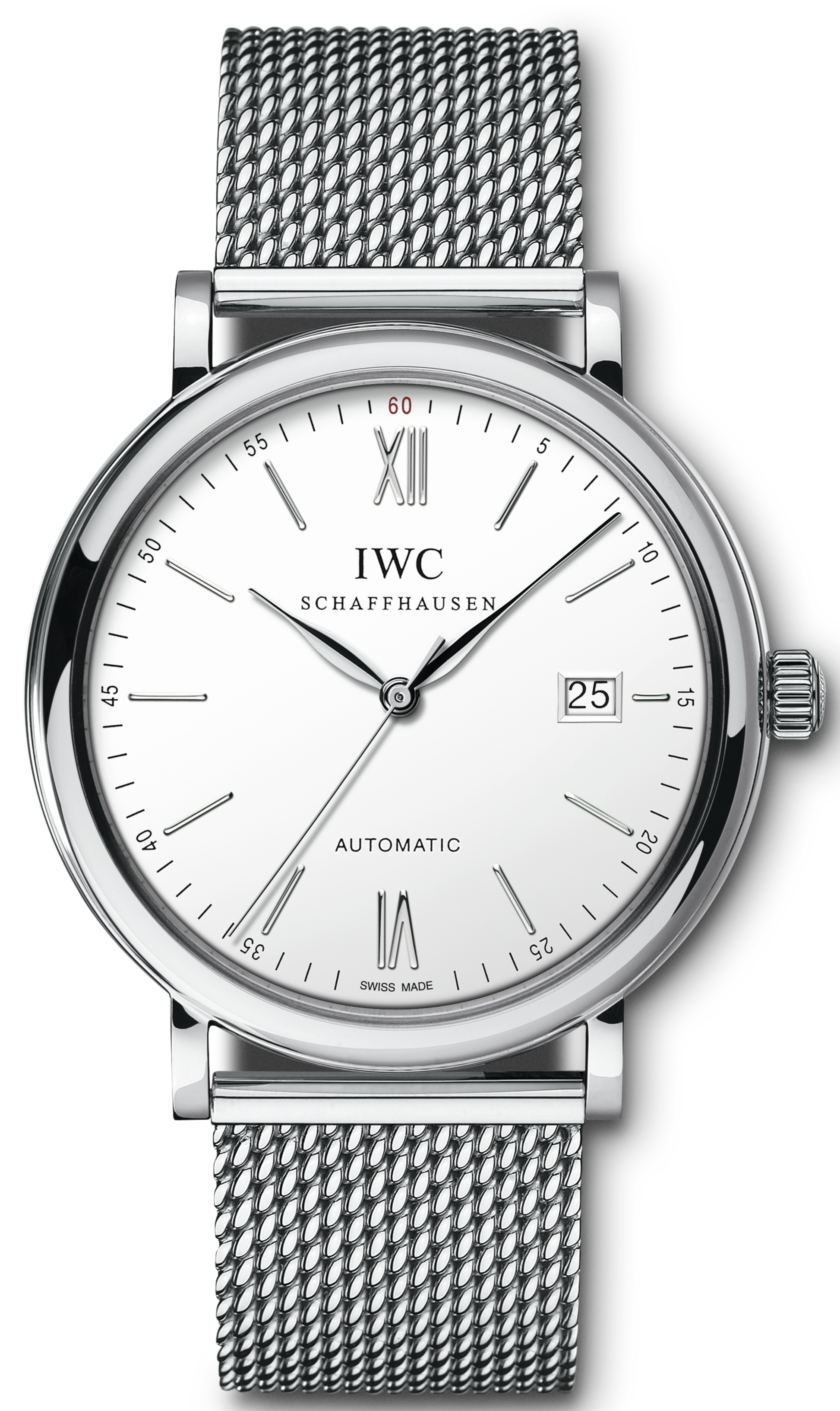 IWC Portofino Automatic White Dial Silver Mesh Bracelet Watch for Men - IW356505