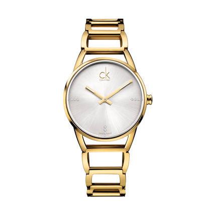 Calvin Klein Stately White Dial Gold Steel Strap Watch for Women - K3G2352W