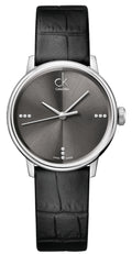 Calvin Klein Dress Grey Dial Black Leather Strap Watch for Women - K2Y2Y1CU