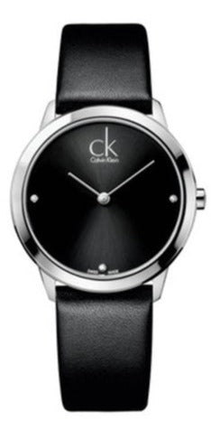 Calvin Klein Minimal Black Dial Black Leather Strap Watch for Women - K3M231C4