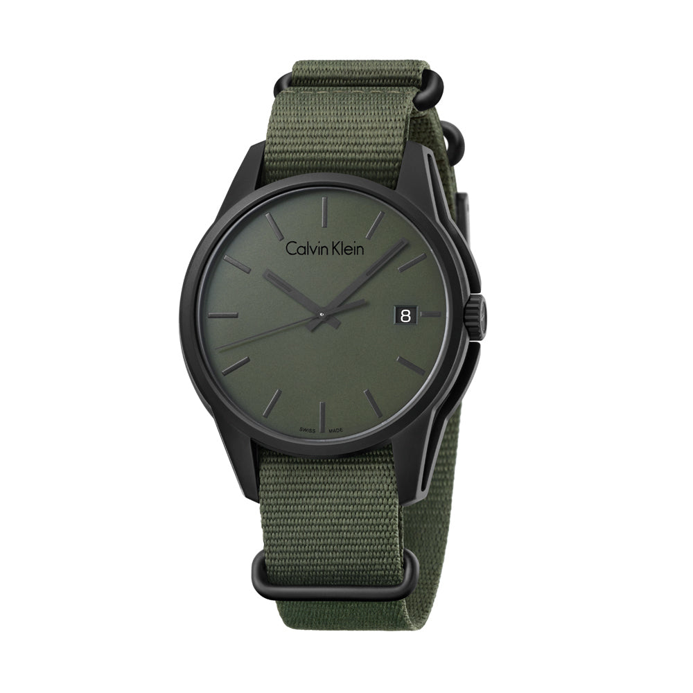 Calvin Klein Tone Green Dial Green NATO Strap Watch for Men - K7K514WL