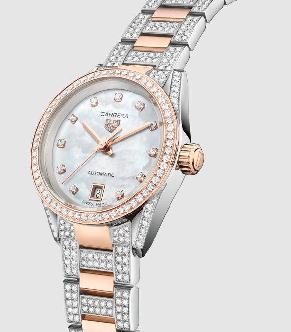 Tag Heuer Carrera Date Automatic Diamonds Mother of Pearl Dial Two Tone Steel Strap Watch for Women - WBN2451.BD0567