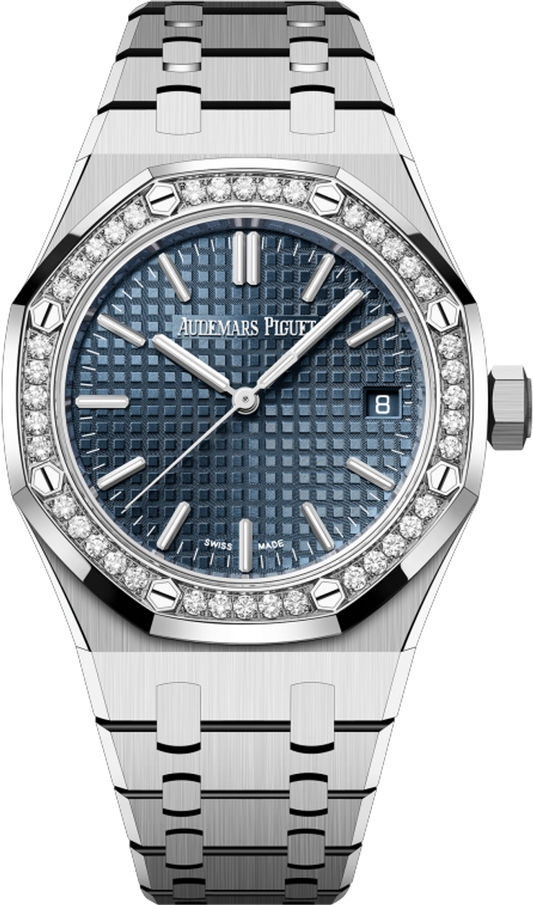 Audemars Piguet Royal Oak Diamonds Light Blue Dial Silver Steel Strap Watch for Women - 15551ST.ZZ.1356ST.04