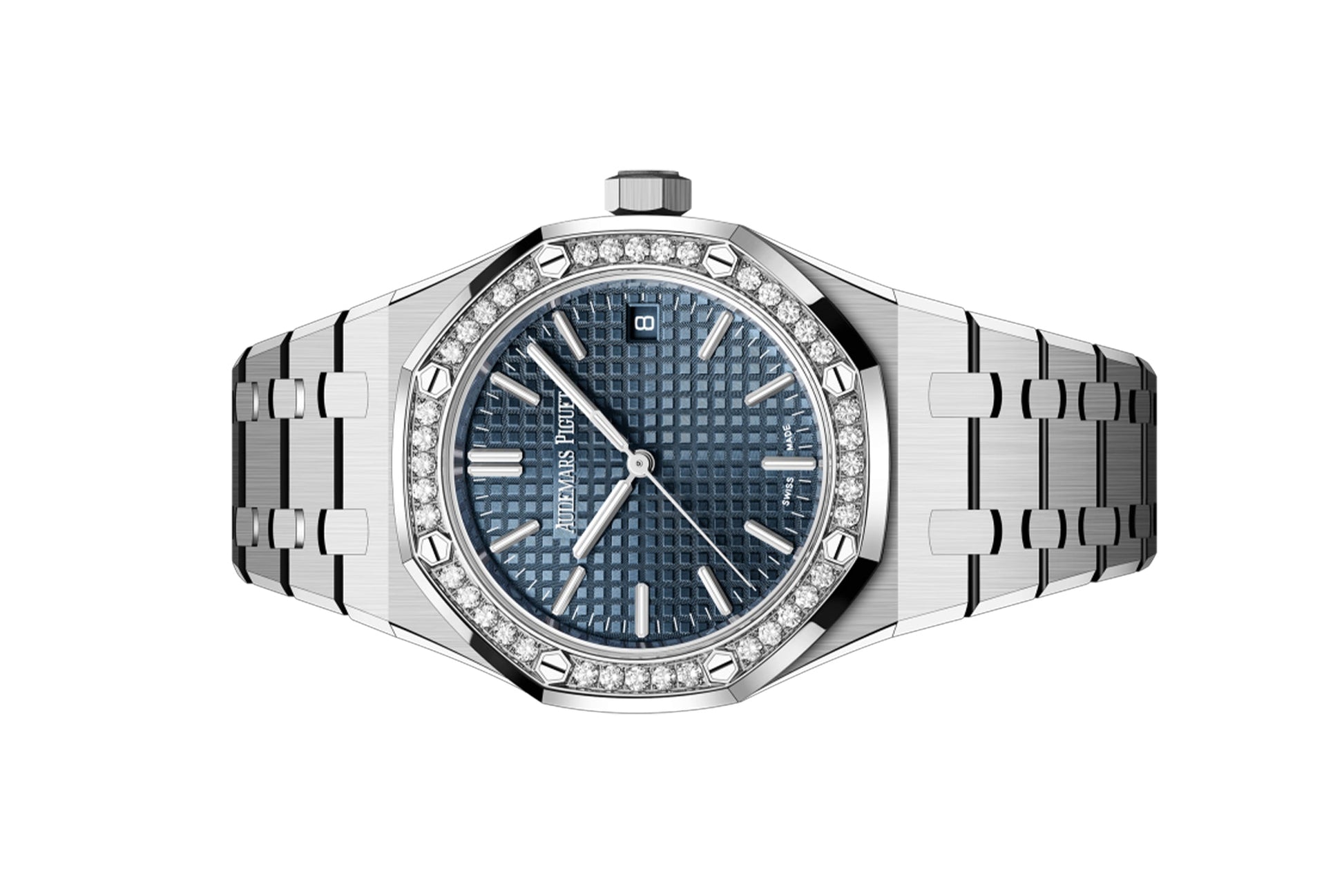 Audemars Piguet Royal Oak 50th Anniversary Diamonds Blue Dial Silver Steel Strap Watch for Men - 15551ST.ZZ.1356ST.02