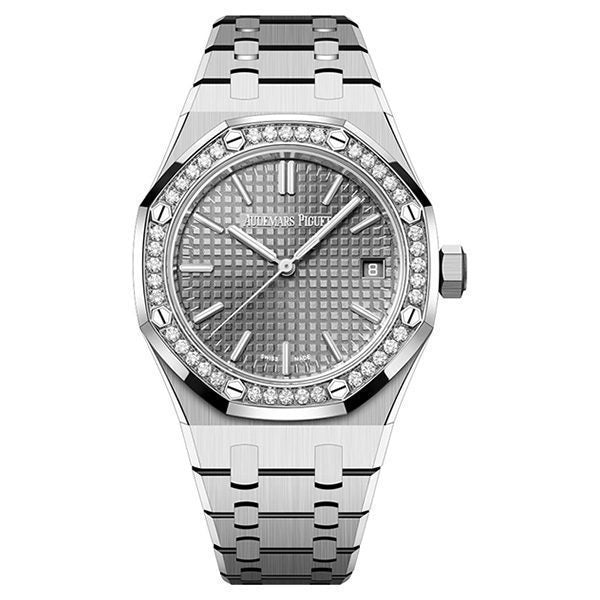 Audemars Piguet Royal Oak 50th Anniversary Diamonds Grey Dial Silver Steel Strap Watch for Men - 15551ST.ZZ.1356ST.03