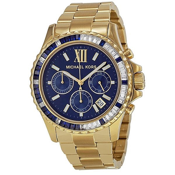 Michael Kors Everest Chronograph Blue Dial Gold Steel Strap Watch for Women - MK5754