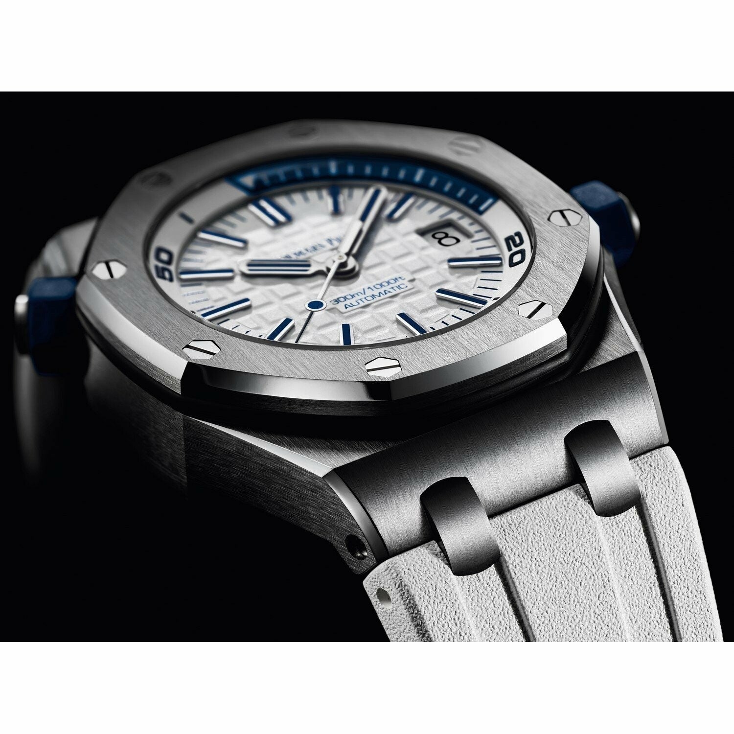 Audemars Piguet Royal Oak Offshore Diver White Dial White Rubber Strap Watch for Men - 15710ST.OO.A010CA.01