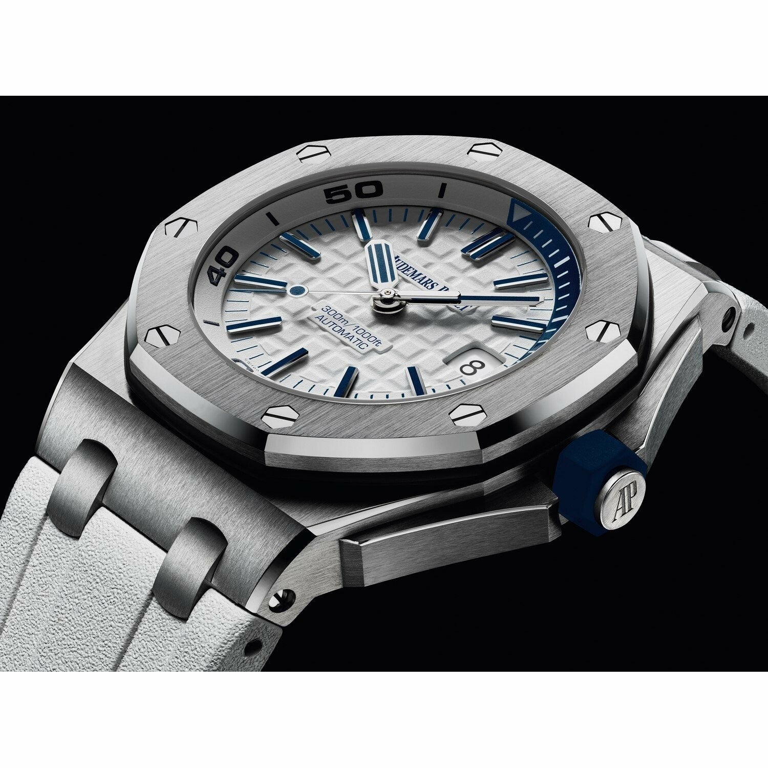 Audemars Piguet Royal Oak Offshore Diver White Dial White Rubber Strap Watch for Men - 15710ST.OO.A010CA.01