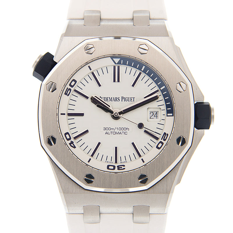 Audemars Piguet Royal Oak Offshore Diver White Dial White Rubber Strap Watch for Men - 15710ST.OO.A010CA.01