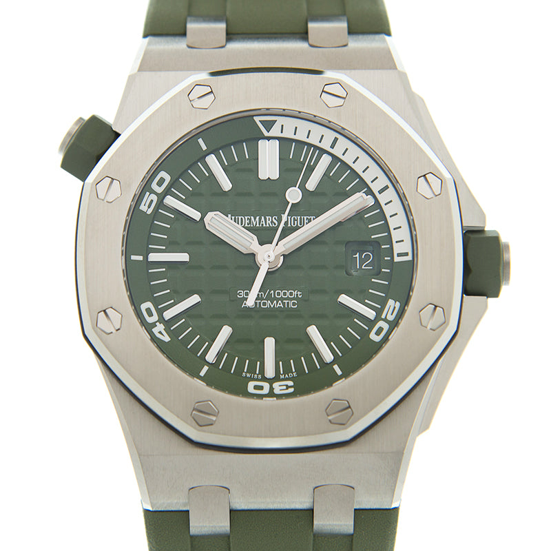 Audemars Piguet Royal Oak Offshore Diver Green Dial Green Rubber Strap Watch for Men - 15710ST.OO.A052CA.01