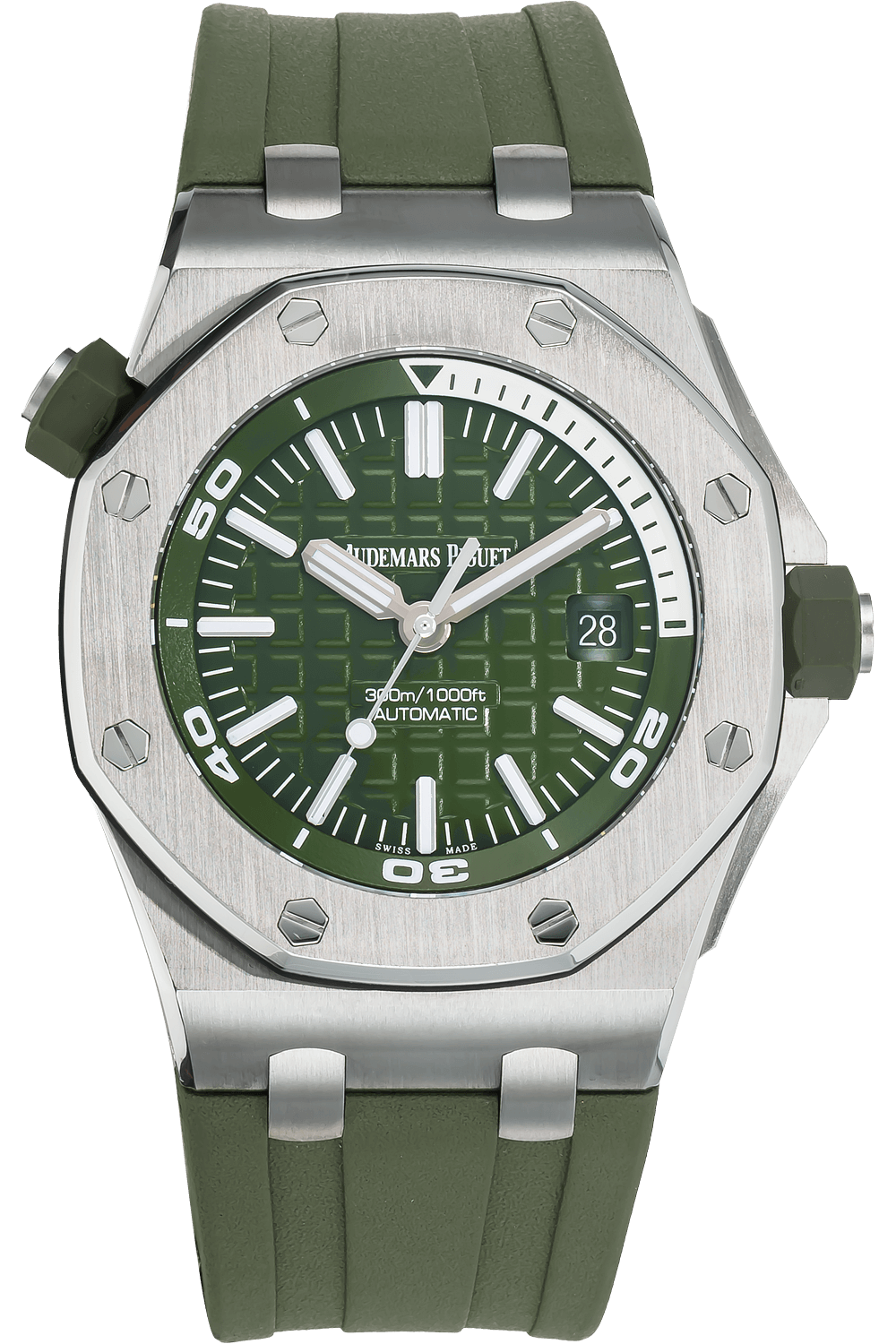 Audemars Piguet Royal Oak Offshore Diver Green Dial Green Rubber Strap Watch for Men - 15710ST.OO.A052CA.01