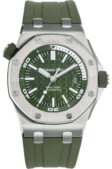 Audemars Piguet Royal Oak Offshore Diver Green Dial Green Rubber Strap Watch for Men - 15710ST.OO.A052CA.01