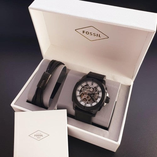 Fossil Modern Machine Automatic Skeleton Grey Dial Black Steel Strap Watch for Men - ME3134