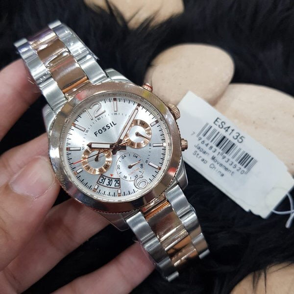Fossil Perfect Boyfriend Mother of Pearl White Dial Two Tone Steel Strap Watch for Women - ES4135