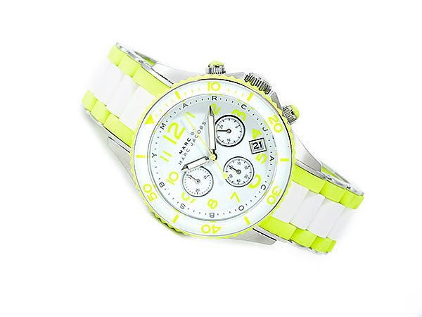 Marc Jacobs Rock Chrono White Dial White & Green Rubber Strap Watch for Women - MBM2592