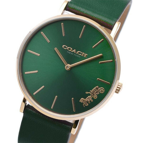 Coach Green Dial Green Leather Strap Watch for Women - 14503383