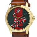 Gucci Le Marche Des Merveilles Green and Red Dial Brown Leather Strap Unisex Watch - YA1264012