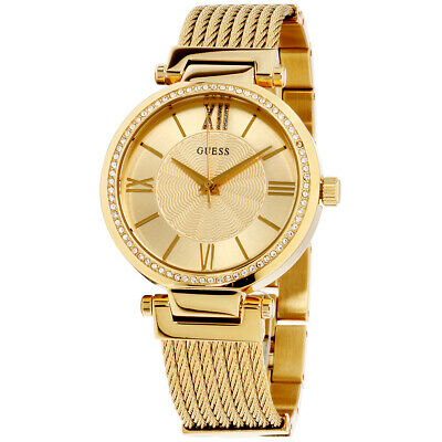 Guess Soho Champagne Dial Stainless Steel Mesh Bracelet Watch For Women - W0638L2