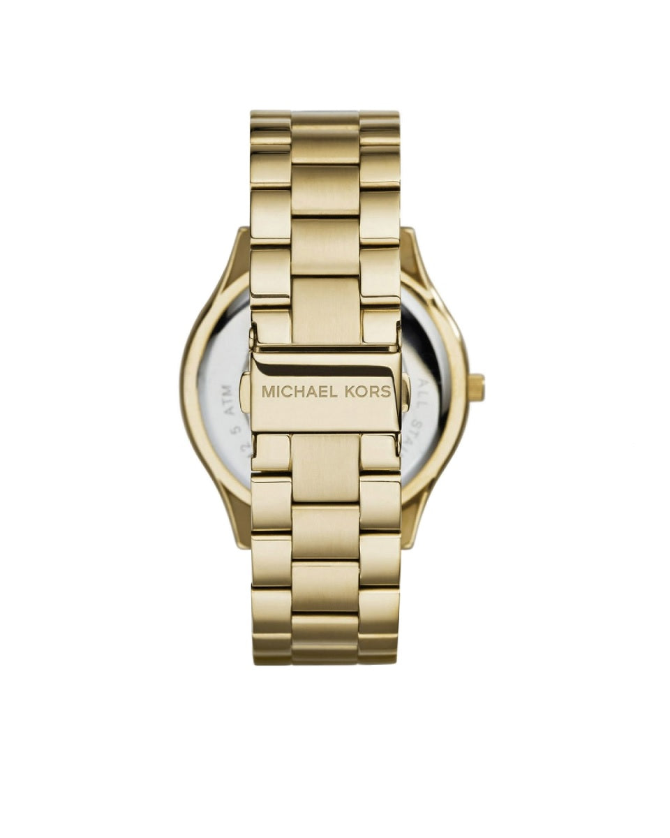 Michael Kors Slim Runway Green Dial Gold Steel Strap Watch for Women - MK3435