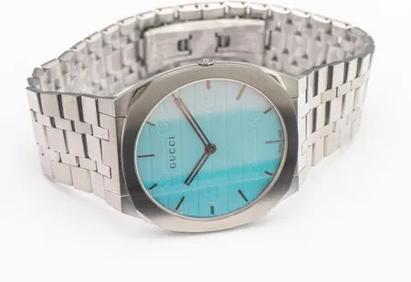 Gucci 25H Quartz Turquoise Dial Silver Steel Strap Watch For Women - YA163409