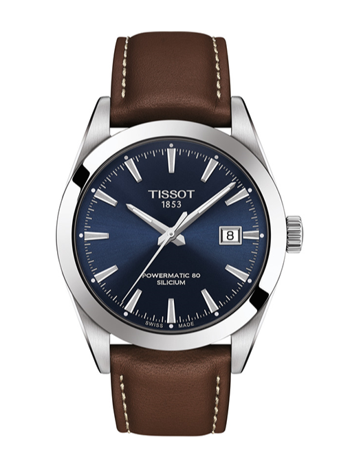 Tissot Gentlemen Powermatic 80 Silicium Blue DIal Brown Leather Strap Watch For Men - T127.407.16.041.00