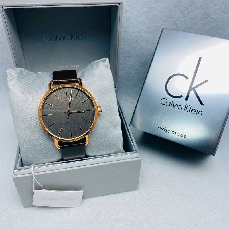 Calvin Klein Even Grey Dial Brown Leather Strap Watch for Women - K7B216G3