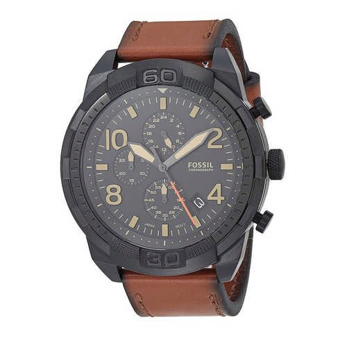 Fossil Bronson Black Dial Brown Leather Strap Watch for Men - FS5714