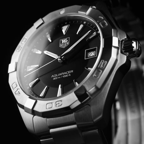 Tag Heuer Aquaracer Quartz Black Dial Silver Steel Strap Watch for Men - WAY1110.BA0928