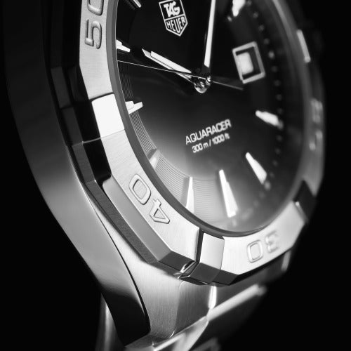 Tag Heuer Aquaracer Quartz Black Dial Silver Steel Strap Watch for Men - WAY1110.BA0928