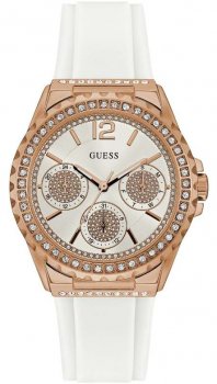 Guess Starlight Diamonds White Dial White Rubber Strap Watch for Women - W0846L5