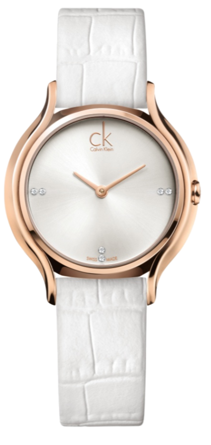 Calvin Klein Skirt White Dial White Leather Strap Watch for Women - K2U236KW