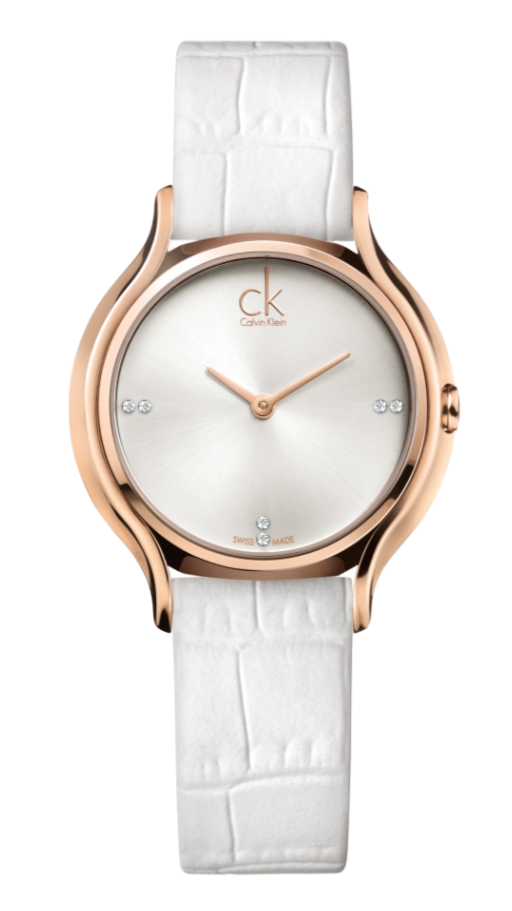 Calvin Klein Skirt White Dial White Leather Strap Watch for Women - K2U236KW