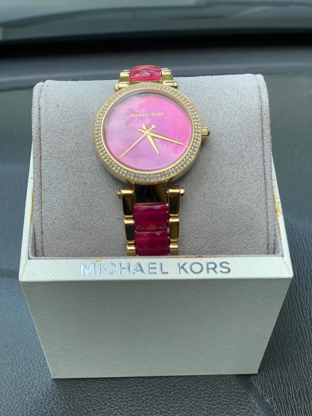 Michael Kors Parker Pink Mother of Pearl Dial Two Tone Steel Strap Watch for Women - MK6490